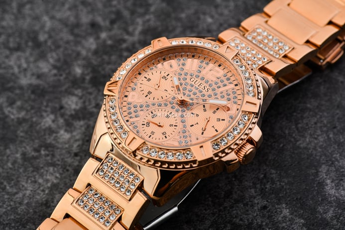 Guess Frontier Diamonds Rose Gold Dial Rose Gold Steel Strap Watch For Women - W1156L3 Buy Now By Guess