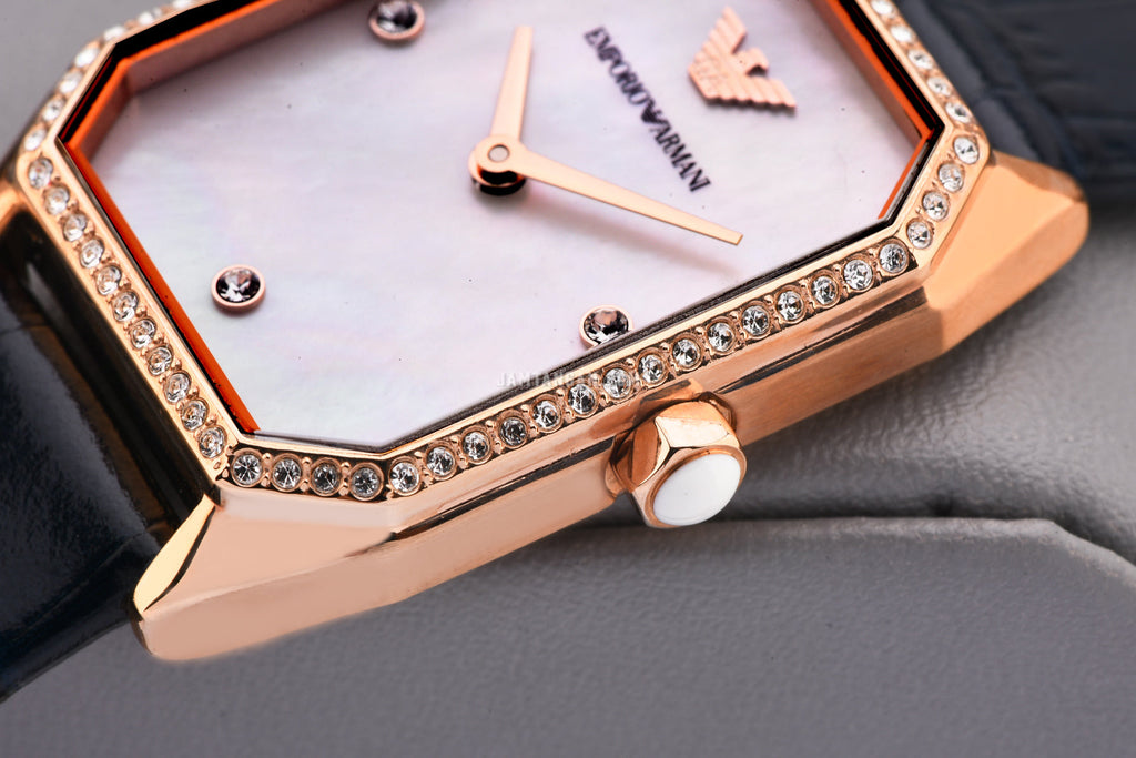 Emporio Armani Gianni T Bar Quartz Mother of Pearl Dial Blue Leather Strap Watch For Women - AR11466 Buy Now By Emporio Armani