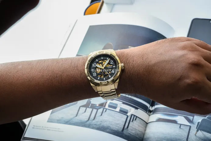 Fossil Bronson Automatic Skeleton Black Dial Gold Steel Strap Watch for Men - ME3257 Buy Now By Fossil