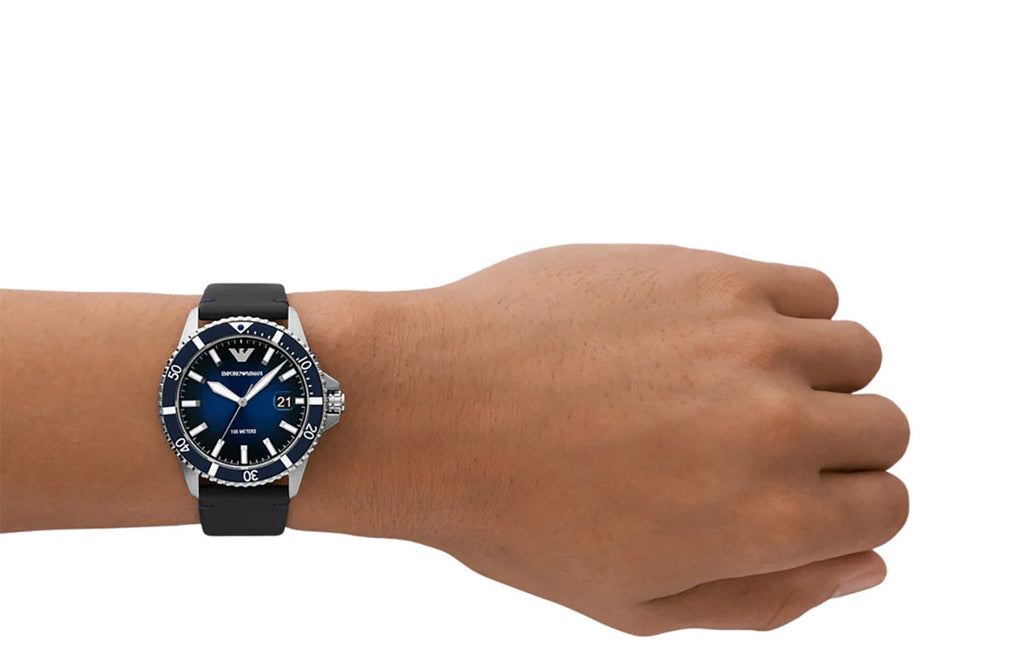 Emporio Armani Diver Three-Hand Quartz Blue Dial Blue Leather Strap Watch For Men - AR11516 Buy Now By Emporio Armani