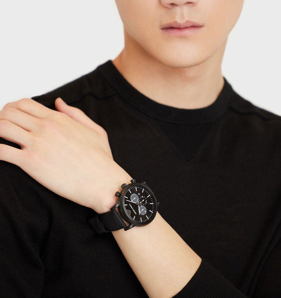 Emporio Armani Luigi Analog Black Dial Black Leather Strap Watch For Men - AR11450 Buy Now By Emporio Armani