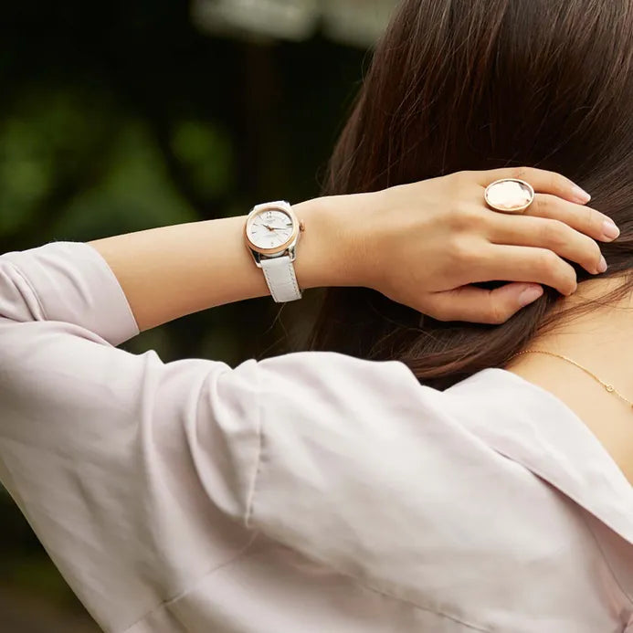 Tissot T-Classic Powermatic 80 Mother of Pearl Silver Dial White Leather Strap Watch For Women - T108.208.26.117.00 Buy Now By Tissot