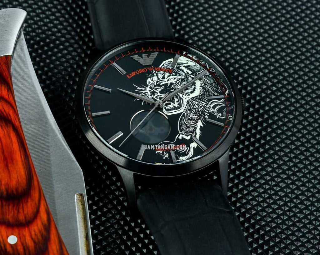 Emporio Armani Meccanico Skeleton Black Dial Black Leather Strap Watch For Men - AR60046 Buy Now By Emporio Armani