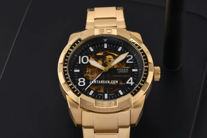 Fossil Bronson Automatic Skeleton Black Dial Gold Steel Strap Watch for Men - ME3257 Buy Now By Fossil