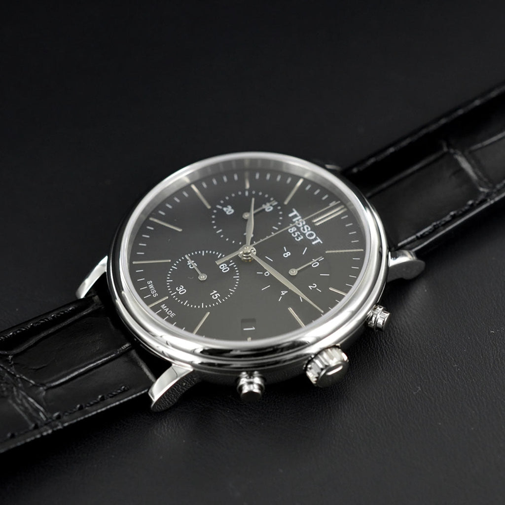 Tissot Carson Premium Chronograph Black Dial Black Leather Strap Watch For Men - T122.417.16.051.00 Buy Now By Tissot