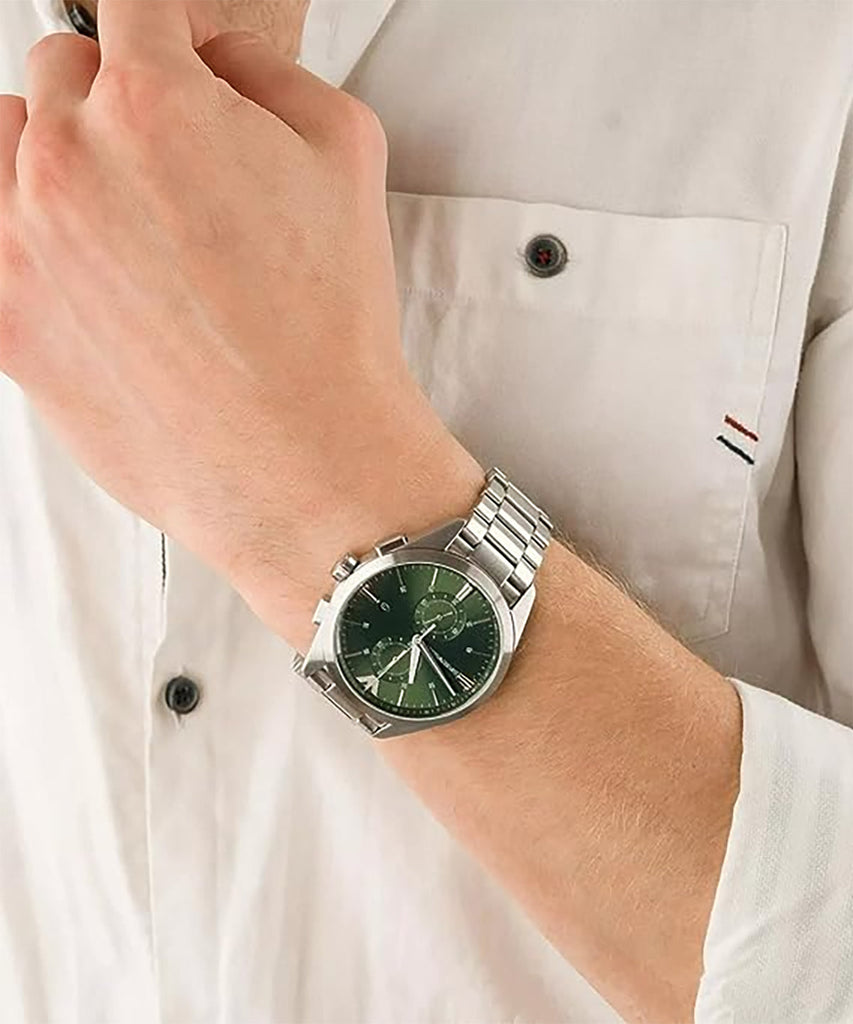 Emporio Armani Chronograph Green Dial Silver Steel Strap Watch For Men - AR11480 Buy Now By Emporio Armani