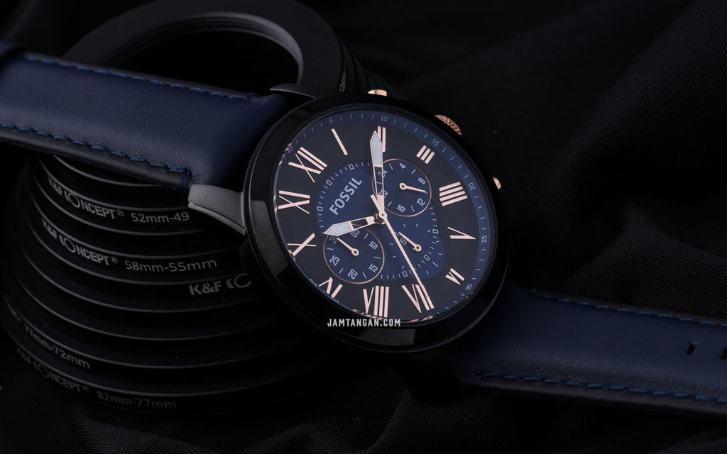 Fossil Grant Chronograph Black Dial Blue Leather Strap Watch for Men - FS5061 Buy Now By Fossil