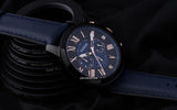 Fossil Grant Chronograph Black Dial Blue Leather Strap Watch for Men - FS5061 Buy Now By Fossil