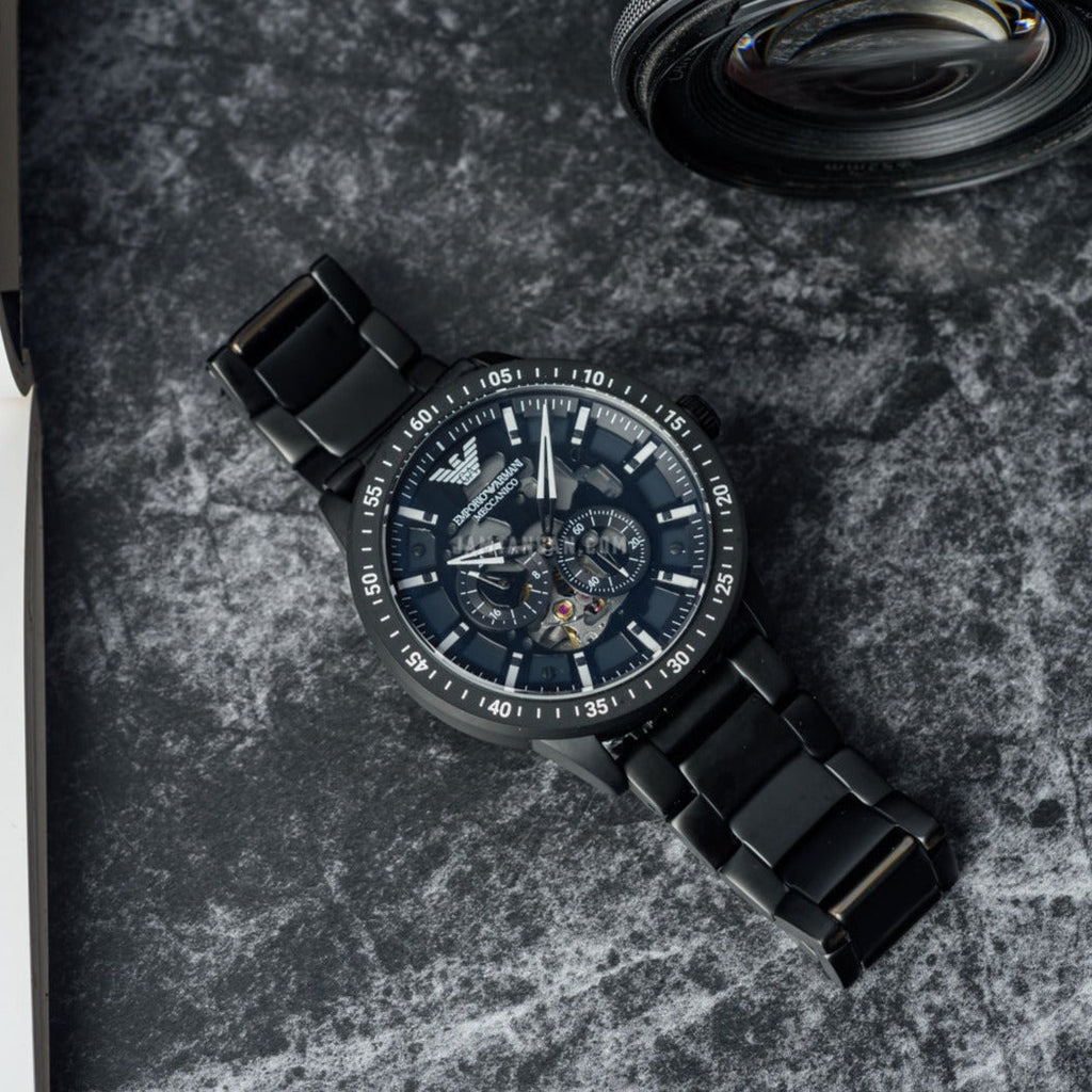 Emporio Armani Meccanico Automatic Black Dial Black Steel Strap Watch For Men - AR60054 Buy Now By Emporio Armani