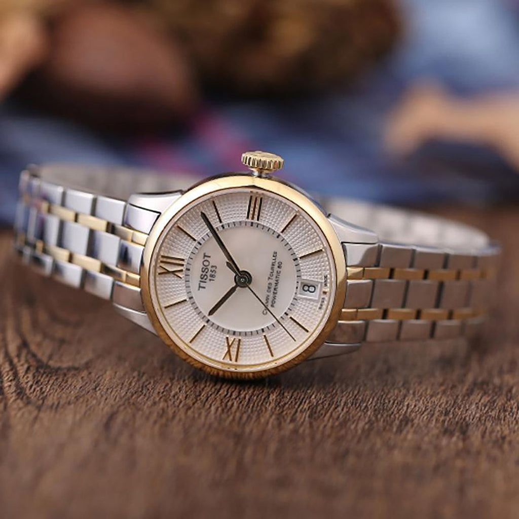 Tissot Chemin Des Tourelles Powermatic 80 Lady Mother of Pearl White Dial Two Tone Steel Strap Watch For Women - T099.207.22.118.00 Buy Now By Tissot