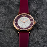 Emporio Armani Gianni T Bar Crystals Maroon Dial Maroon Leather Strap Watch for Women - AR11487 Buy Now By Emporio Armani