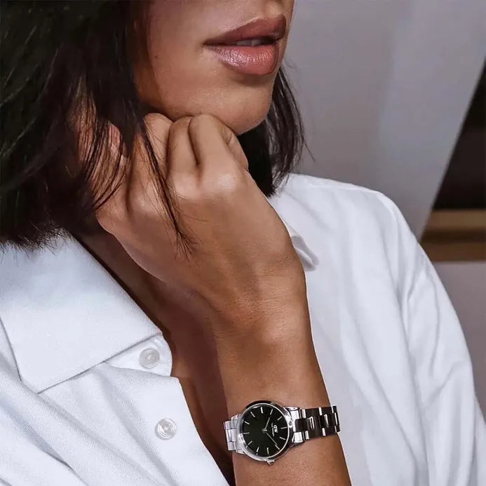 Daniel Wellington Iconic Link Black Dial Silver Steel Strap Watch For Women - DW00100206 Buy Now By Daniel Wellington