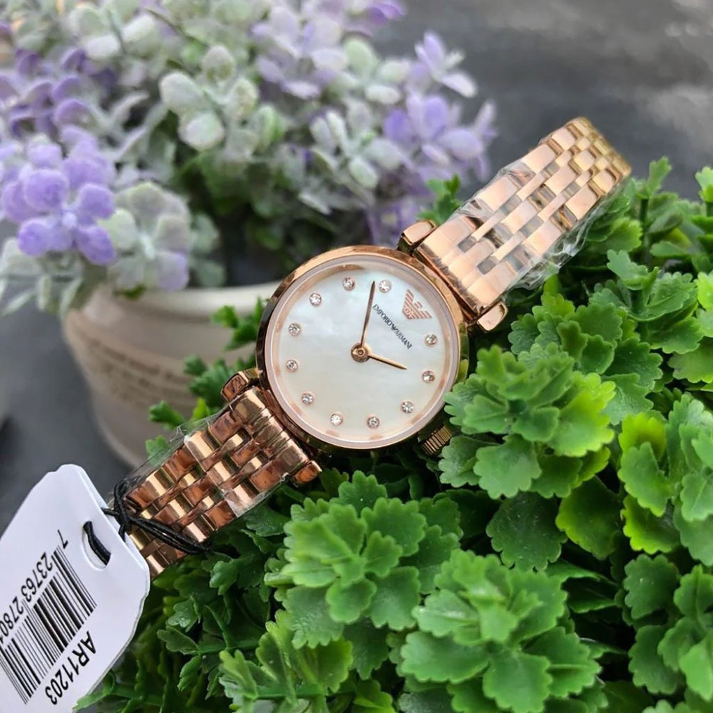 Emporio Armani Gianni T-Bar Mother of Pearl Dial Rose Gold Steel Strap Watch For Women - AR11203 Buy Now By Emporio Armani