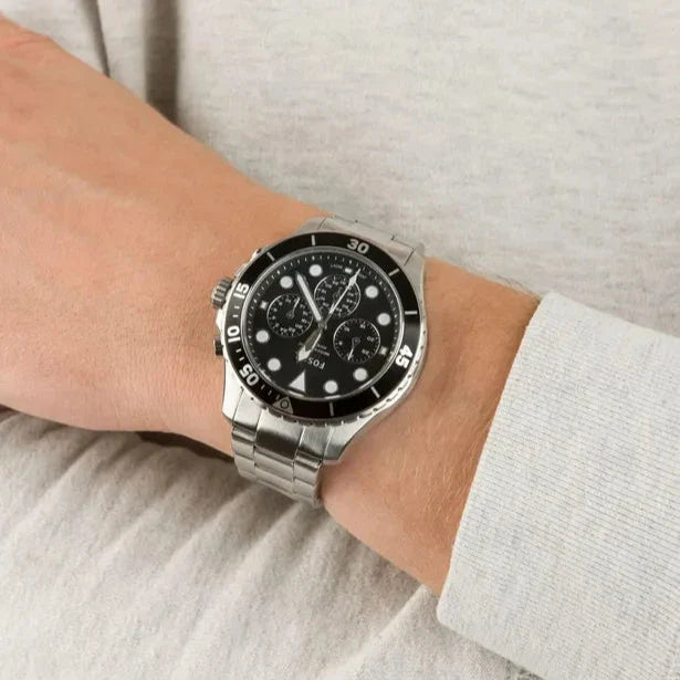 Fossil FB-03 Chronograph Black Dial Silver Steel Strap Watch for Men - FS5725 Buy Now By Fossil