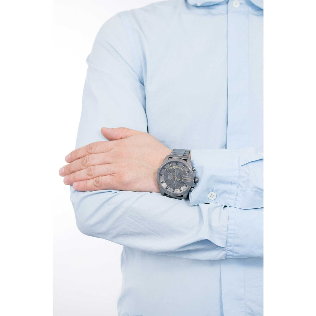 Diesel Mega Chief Chronograph Grey Dial Grey Steel Strap Watch For Men - DZ4466 Buy Now By Diesel