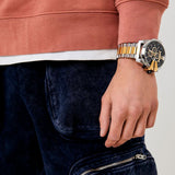 Diesel Mega Chief Chronograph Black Dial Two Tone Steel Strap Watch For Men - DZ4581 Buy Now By Diesel