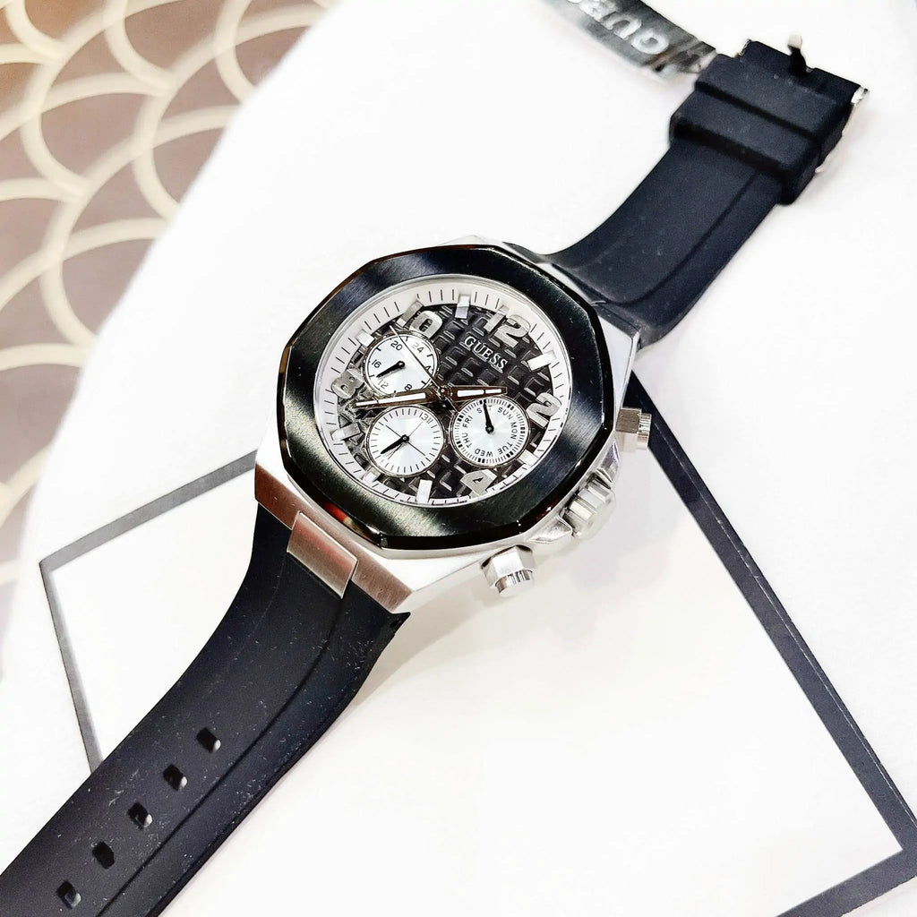 Guess Empire Chronograph Black Dial Black Silicon Strap Watch For Men - GW0583G1 Buy Now By Guess