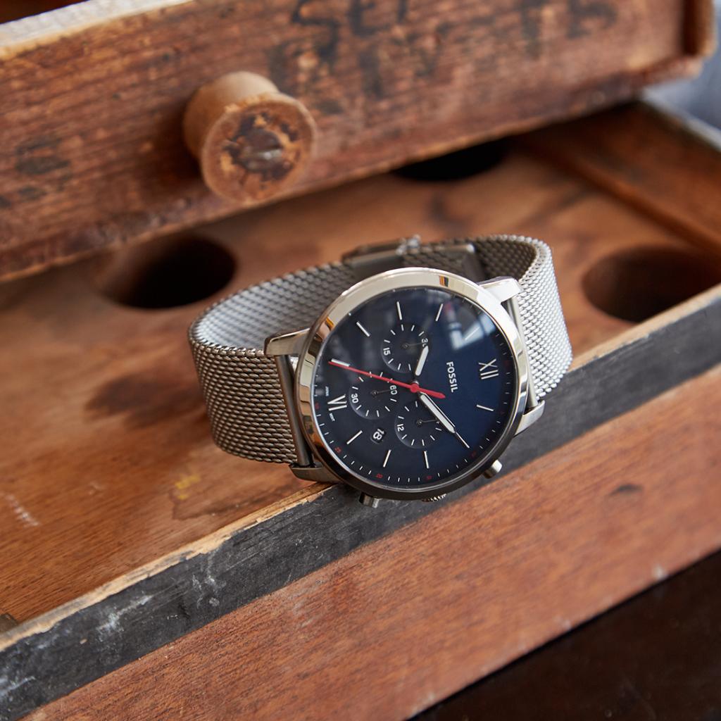 Fossil Neutra Chronograph Blue Dial Silver Mesh Bracelet Watch for Men - FS5383 Buy Now By Fossil