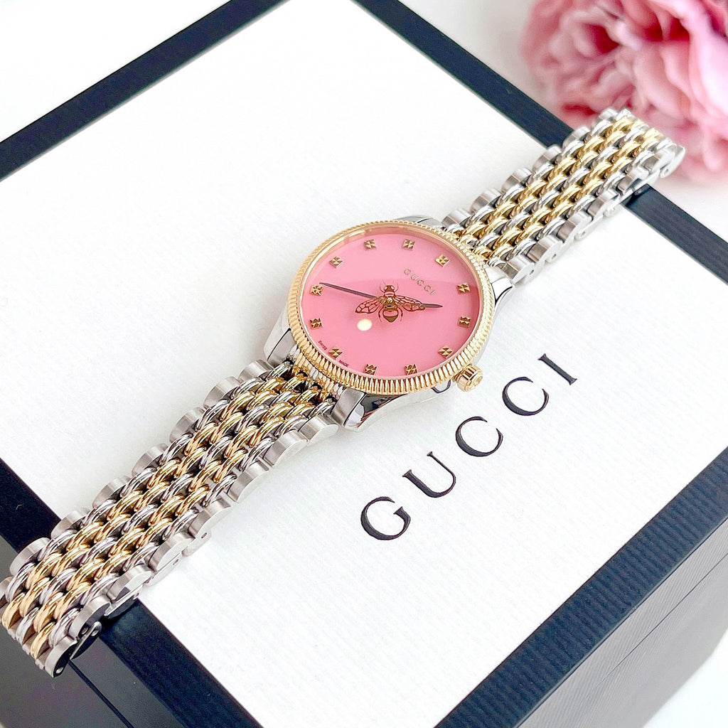 Gucci G Timeless Quartz Pink Dial Two Tone Steel Strap Watch For Women - YA1265030 Buy Now By Gucci