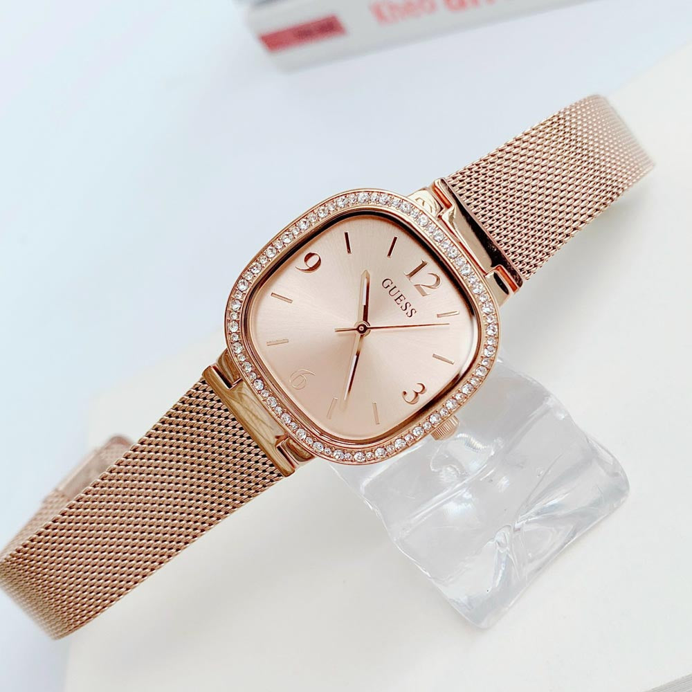 Guess Tapestry Diamonds Rose Gold Dial Rose Gold Mesh Bracelet Watch for Women - GW0354L3 Buy Now By Guess