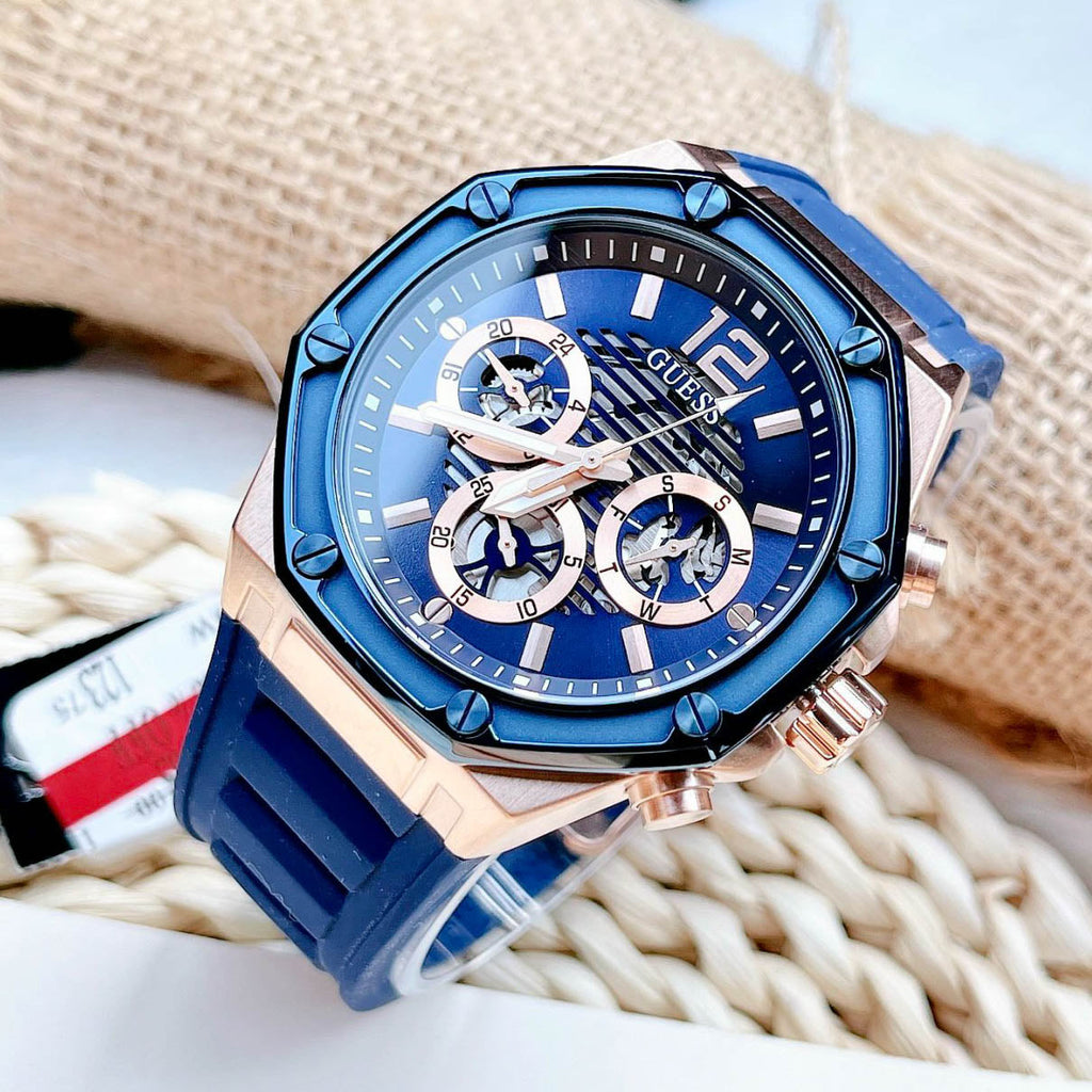 Guess Momentum Chronograph Blue Dial Blue Rubber Strap Watch for Men - GW0263G2 Buy Now By Guess