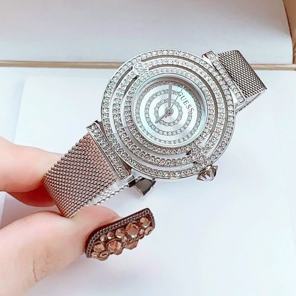 Guess Dream Crystals Silver Dial Silver Mesh Strap Watch For Women - GW0550L1 Buy Now By Guess