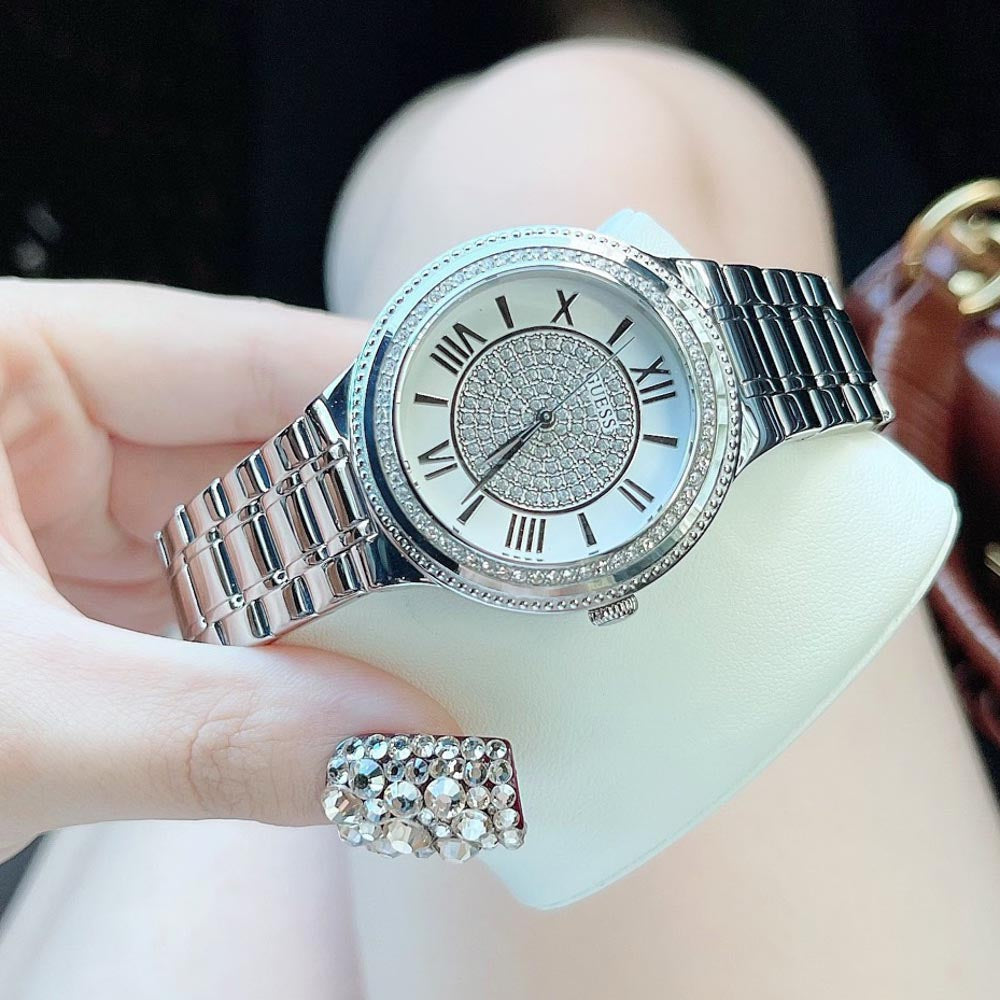Guess Madison Diamonds Silver Dial Silver Steel Strap Watch for Women - W0637L1 Buy Now By Guess