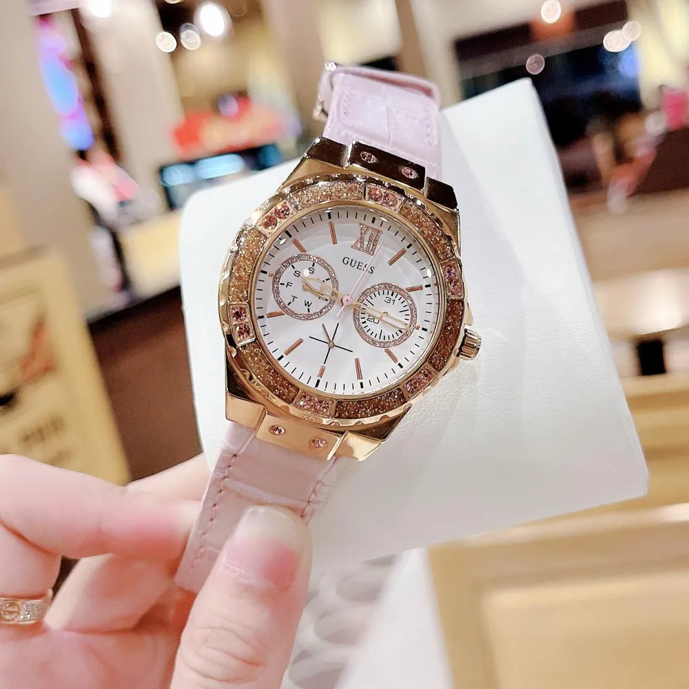 Guess Limelight Quartz Analog White Dial Pink Leather Strap Watch For Women - W0775l3 Buy Now By Guess