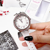 Guess Sparkling Silver Dial White Rubber Strap Watch For Women - GW0032L1 Buy Now By Guess