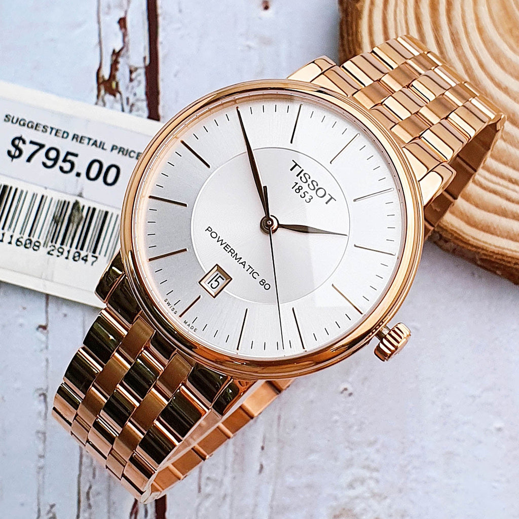 Tissot T Classic Carson Premium Automatic White Dial Rose Gold Steel Strap Watch for Men - T122.407.33.031.00 Buy Now By Tissot