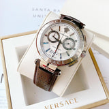 Versace Aion Chronograph White Dial Brown Leather Strap Watch for Men - VBR010017 Buy Now By Versace