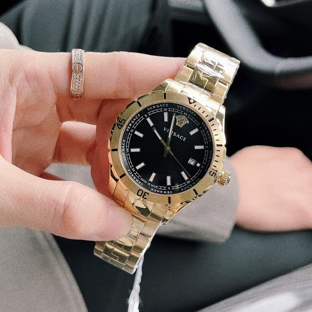 Versace Hellenyium Quartz Black Dial Gold Steel Strap Watch For Men - VE3A00820 Buy Now By Versace