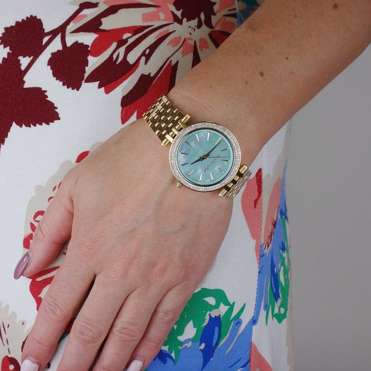 Michael Kors Darci Analog Mother of Pearl Green Dial Gold Steel Strap Watch For Women - MK3498 Buy Now By Michael Kors