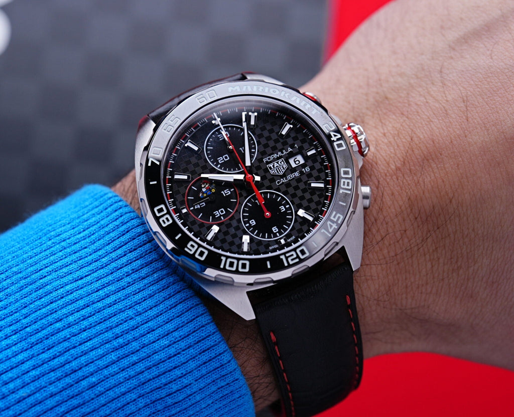 Tag Heuer Formula 1 Mario Kart Chronograph Black Dial Black Leather Strap Watch for Men - CAZ201E.FC6517 Buy Now By Tag Heuer