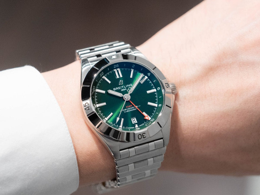 Breitling Chronomat GMT 40 Green Dial Silver Steel Strap Watch for Men - A32398101L1A1 Buy Now By Breitling