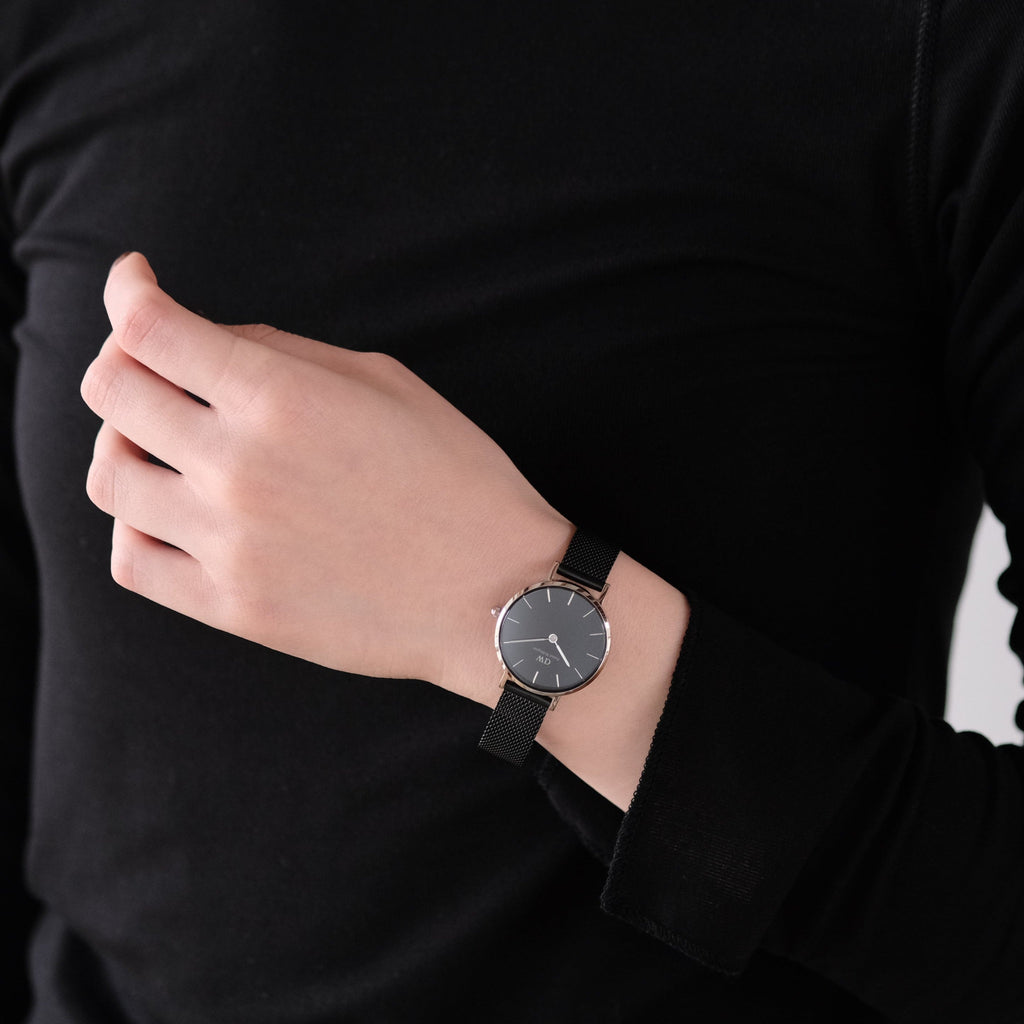Daniel Wellington Petite Ashfield Black Dial Black Mesh Strap Watch For Women - DW00100246 Buy Now By Daniel Wellington