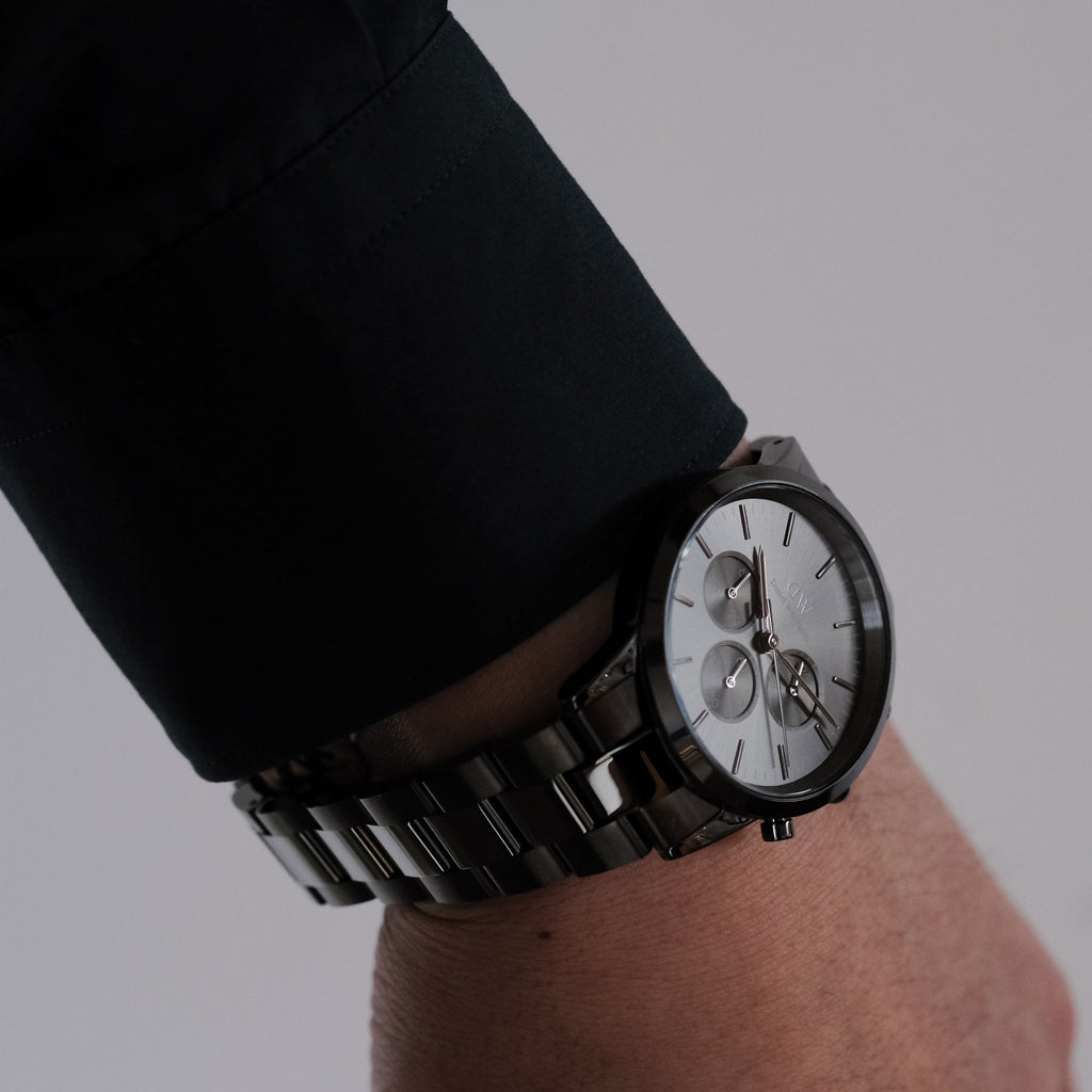 Daniel Wellington Iconic Link Chronograph Grey Dial Grey Steel Strap Watch for Men - DW00100643 Buy Now By Daniel Wellington