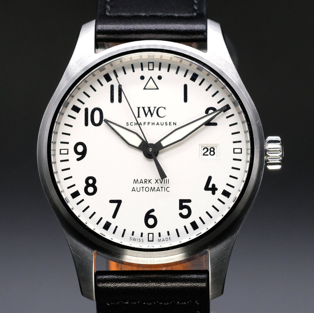 IWC Pilot's Watch Mark XVIII White Dial Black Leather Strap Watch for Men - IW327002 Buy Now By IWC
