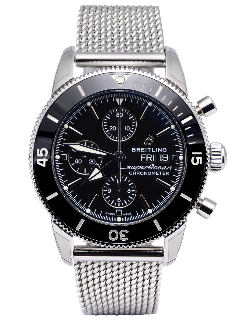 Breitling Superocean Heritage Chronograph 44 Black Dial Silver Mesh Bracelet Watch for Men - A13313121B1A1 Buy Now By Breitling