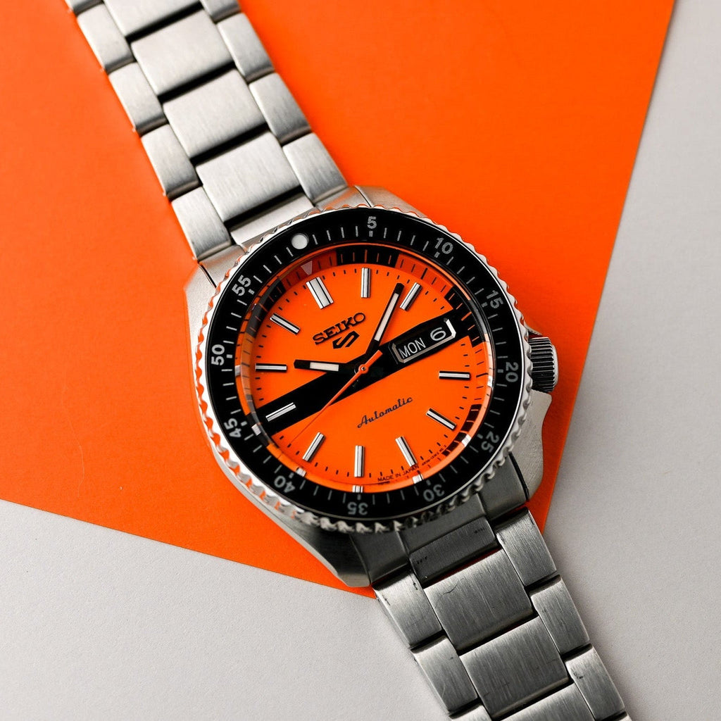 Seiko 5 Sports Double Hurricane Retro Orange Dial Silver Steel Strap Watch For Men - SRPK11K1 Buy Now By Seiko