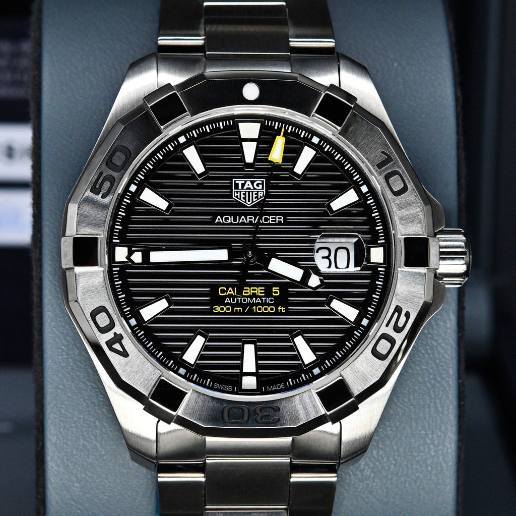 Tag Heuer Aquaracer Automatic Black Dial Silver Steel Strap Watch for Men - WAY2010.BA0927