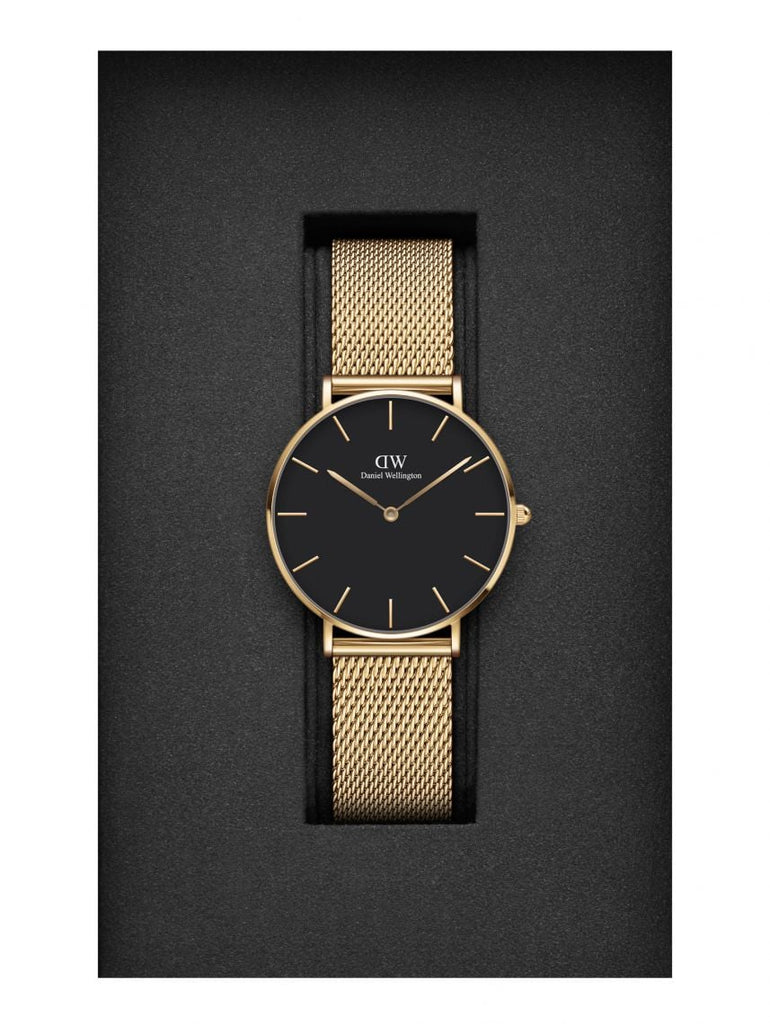 Daniel Wellington Petite Evergold Black Dial Gold Mesh Strap Watch For Women - DW00100345 Buy Now By Daniel Wellington