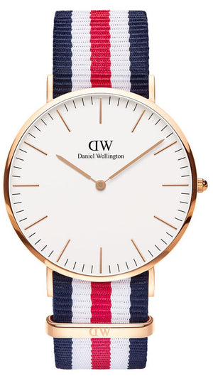 Daniel Wellington Classic Canterbury White Dial Two Tone Nylon Strap Watch For Men - DW00100002 Buy Now By Daniel Wellington