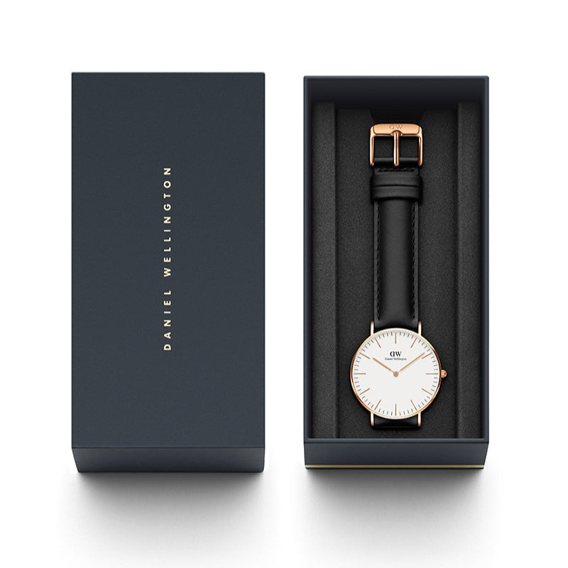 Daniel Wellington Classic Sheffield White Dial Black Leather Strap Watch for Women - DW00100036