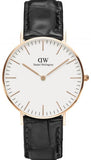 Daniel Wellington Classic Reading White Dial Black Leather Strap Watch For Women - DW00100041