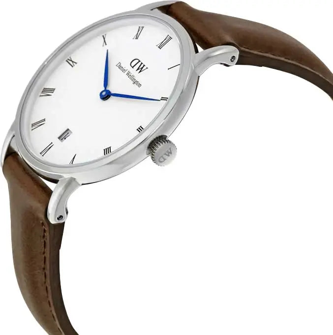 Daniel Wellington Dapper Bristol White Dial Brown Leather Strap Watch For Women - DW00100098 Buy Now By Daniel Wellington