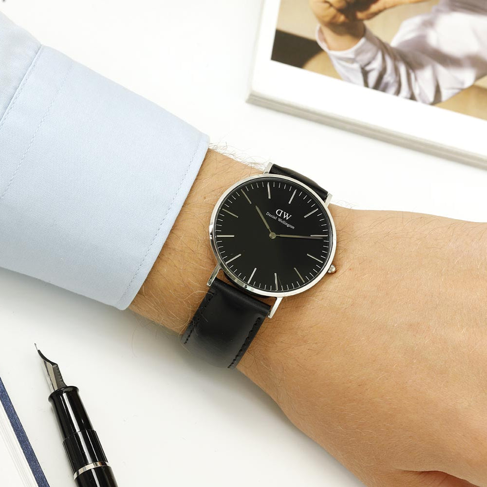 Daniel Wellington Classic Sheffield Black Dial Black Leather Strap Watch For Men - DW00100133