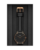 Daniel Wellington Classic Sheffield 36 Black Leather Strap Black Dial Quartz Watch For Womens - DW00100139