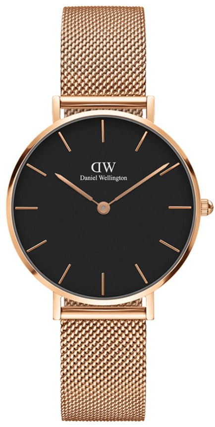 Daniel Wellington Classic Melrose Black Dial Rose Gold Mesh Bracelet Watch For Women - DW00100161 Buy Now By Daniel Wellington