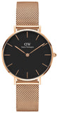 Daniel Wellington Classic Melrose Black Dial Rose Gold Mesh Bracelet Watch For Women - DW00100161 Buy Now By Daniel Wellington